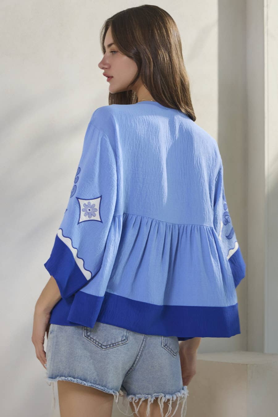 Plus Embroidered Plunge V Neck Top