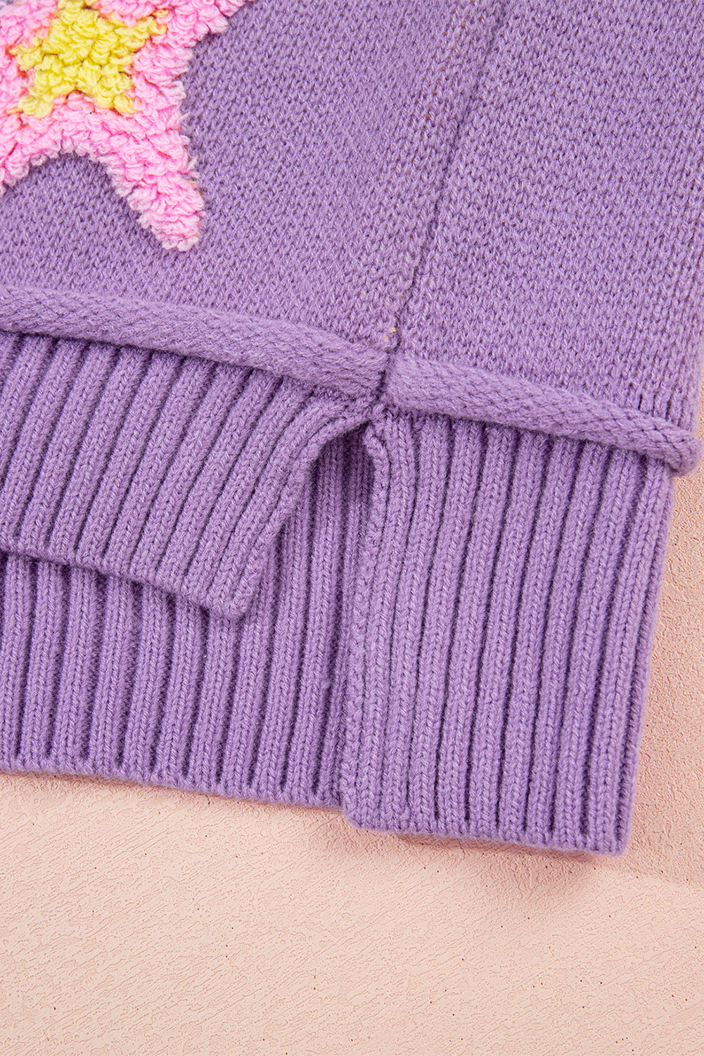 Lavender Brushed Star Graphic V Neck Drop Shoulder Oversize Sweater