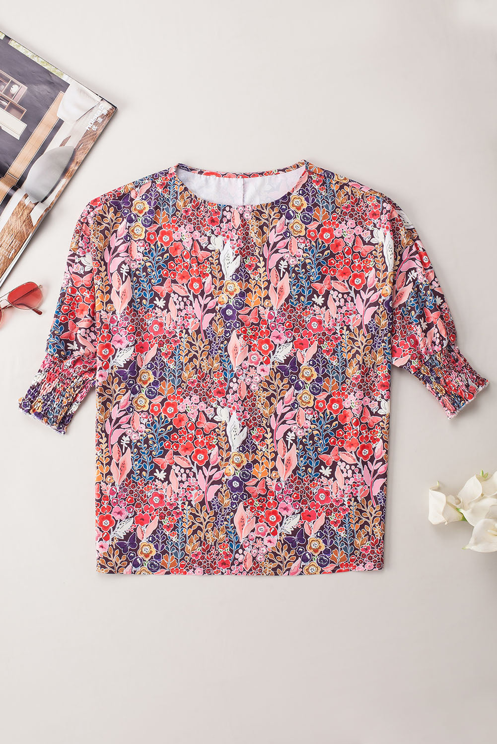 Apricot Smocked Wrist Shift Top