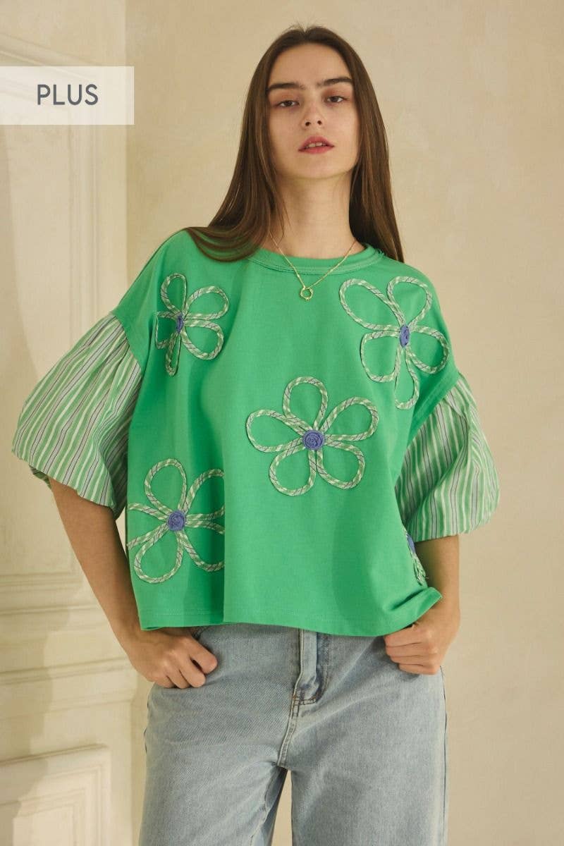 Plus Flower Embroidered French Terry Top