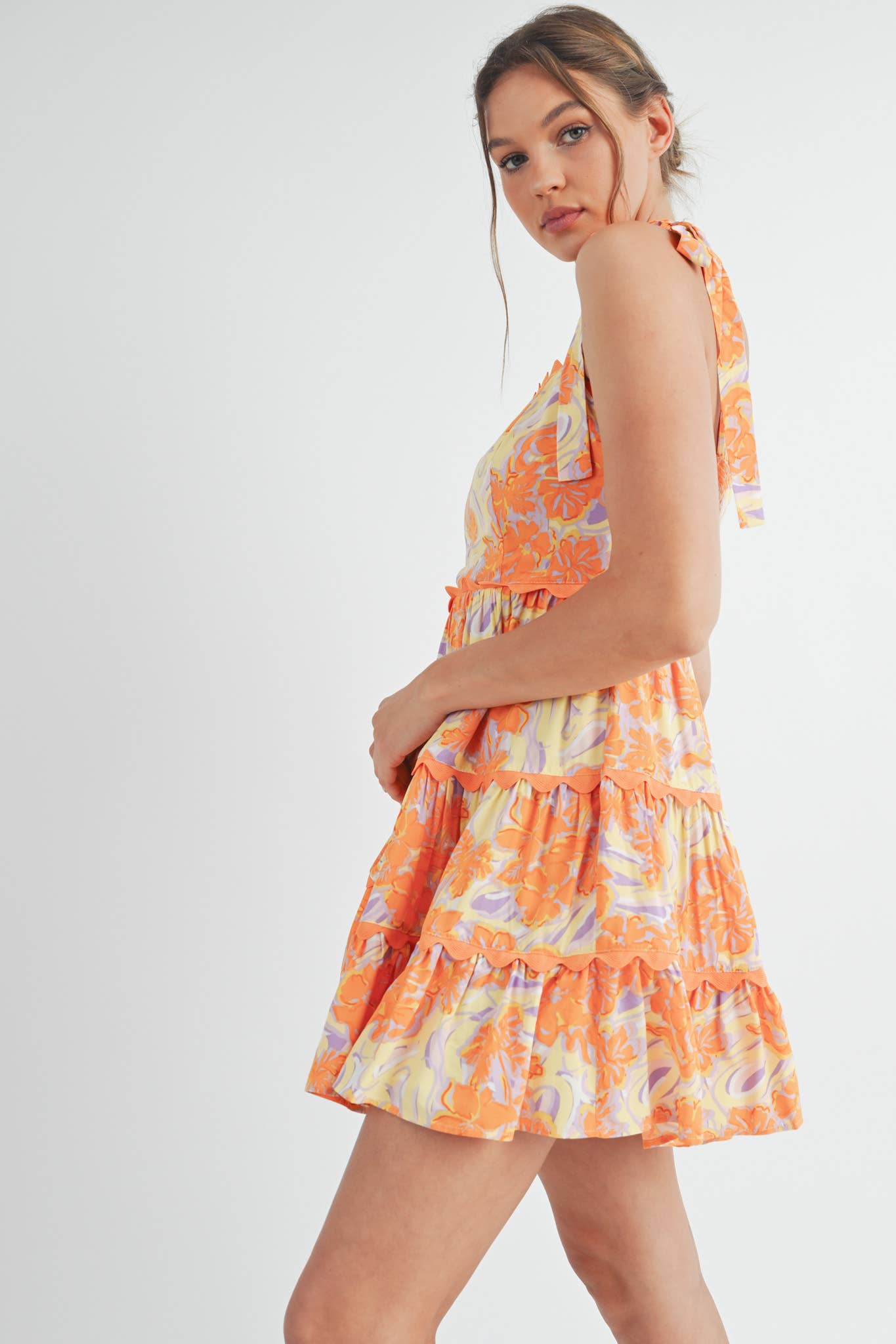 EXCLUSIVE PRINT FLORAL TIERED SCALLOP TRIM MINI DRS