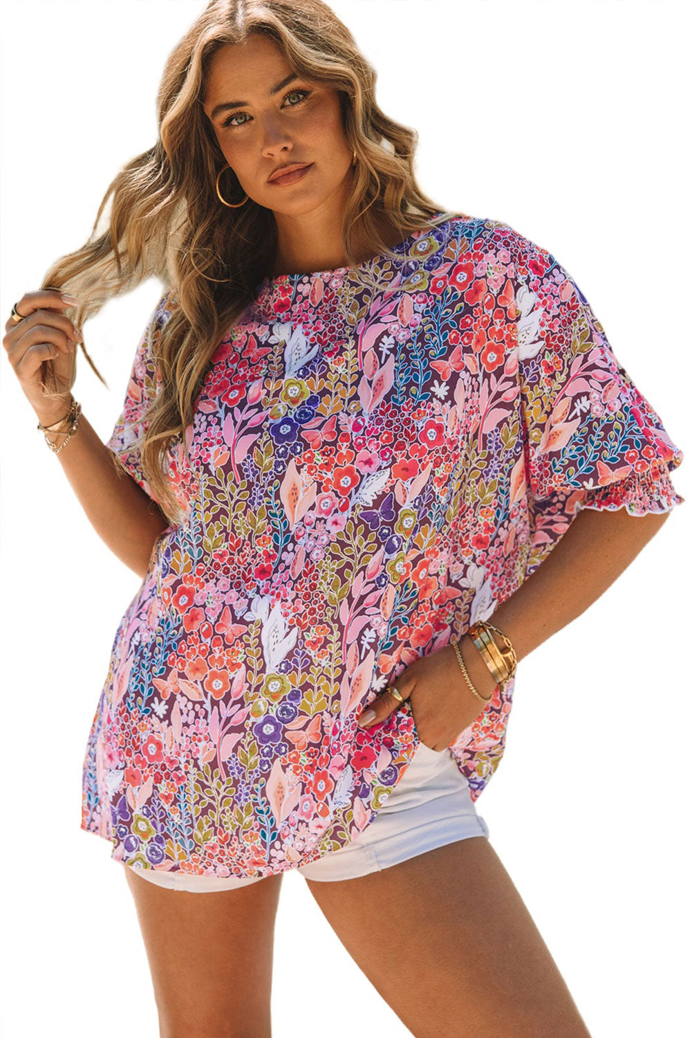 Apricot Smocked Wrist Shift Top