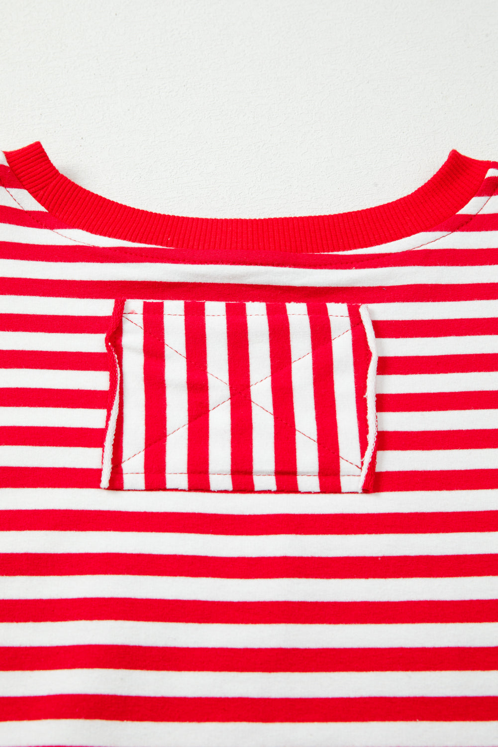 Red Striped Exposed Seam Drop Shoulder Long Sleeve Top