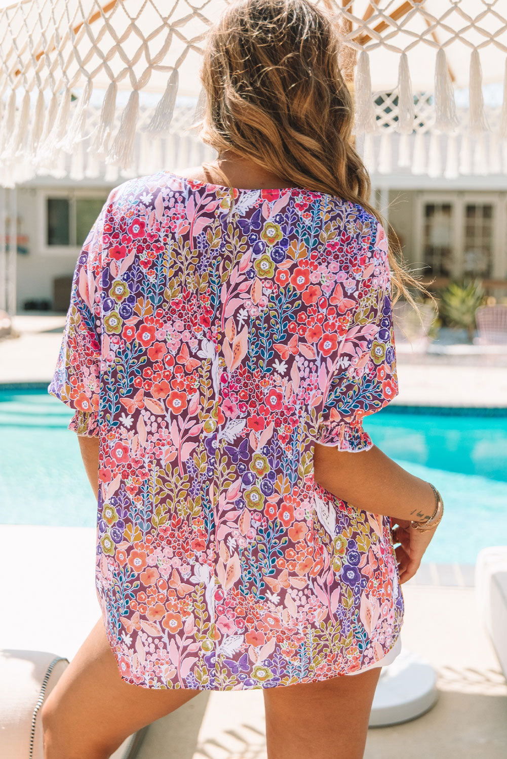 Apricot Smocked Wrist Shift Top