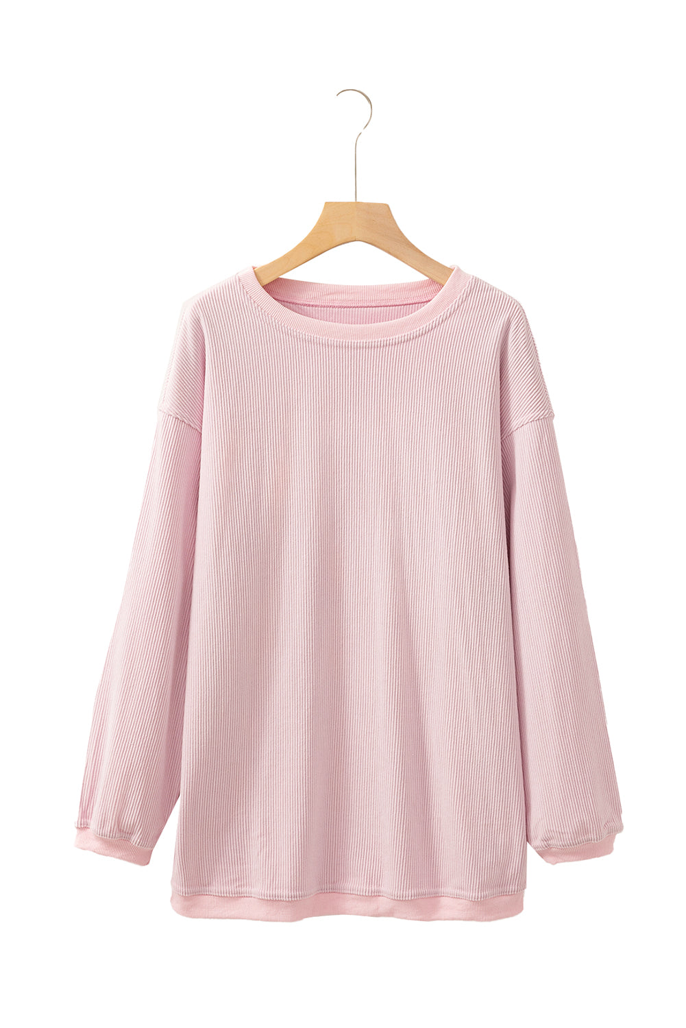 Light Pink Plain Drop Sleeve Crinkle Rib Oversized Sweatshirt
