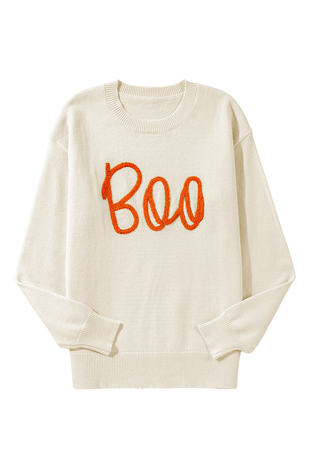 Orange Halloween Boo Drop Shoulder Knit Sweater