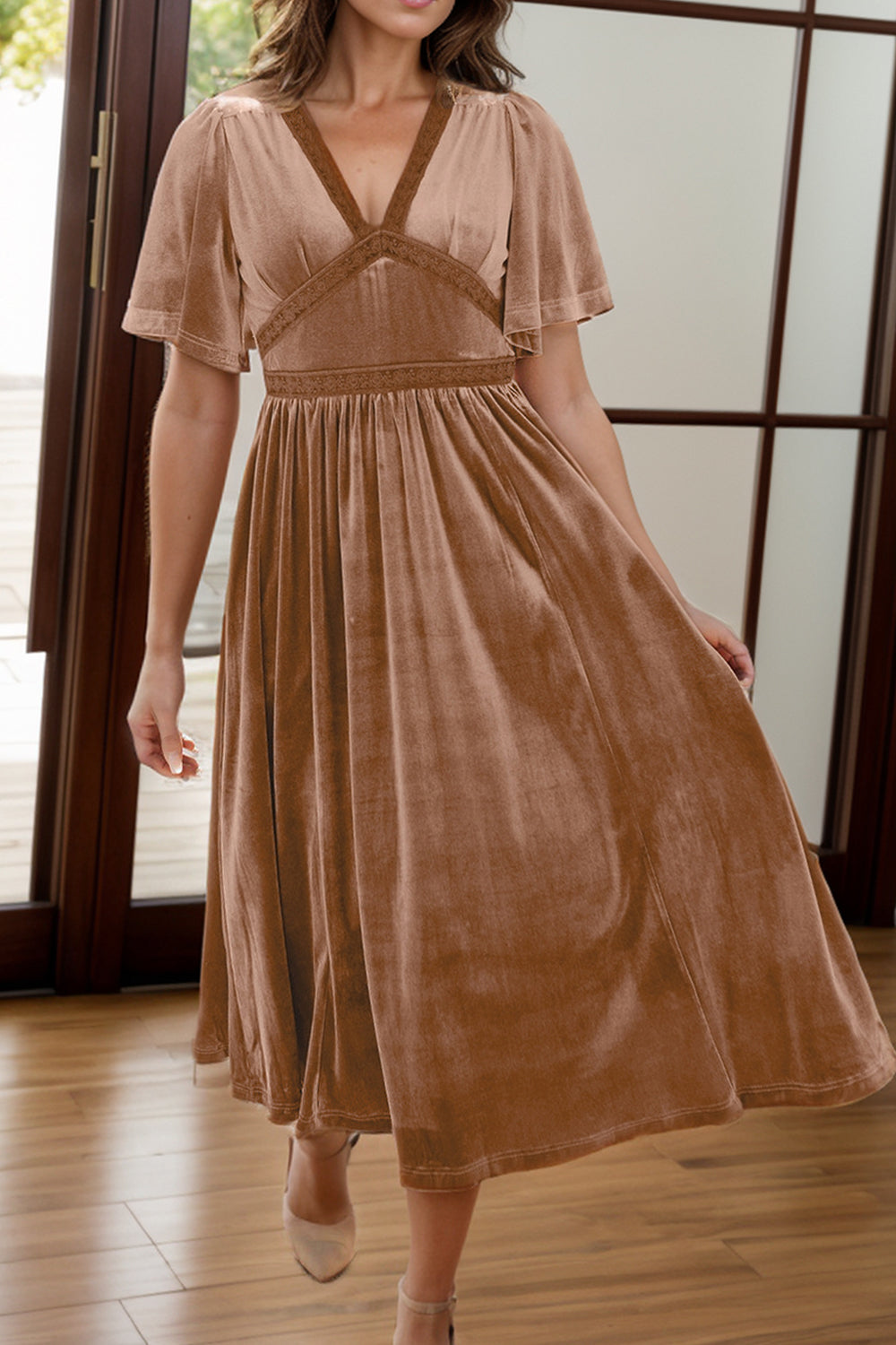 chinese dress ladies Black Lace V-Neck Tiered Midi Dress  Unique Vintage