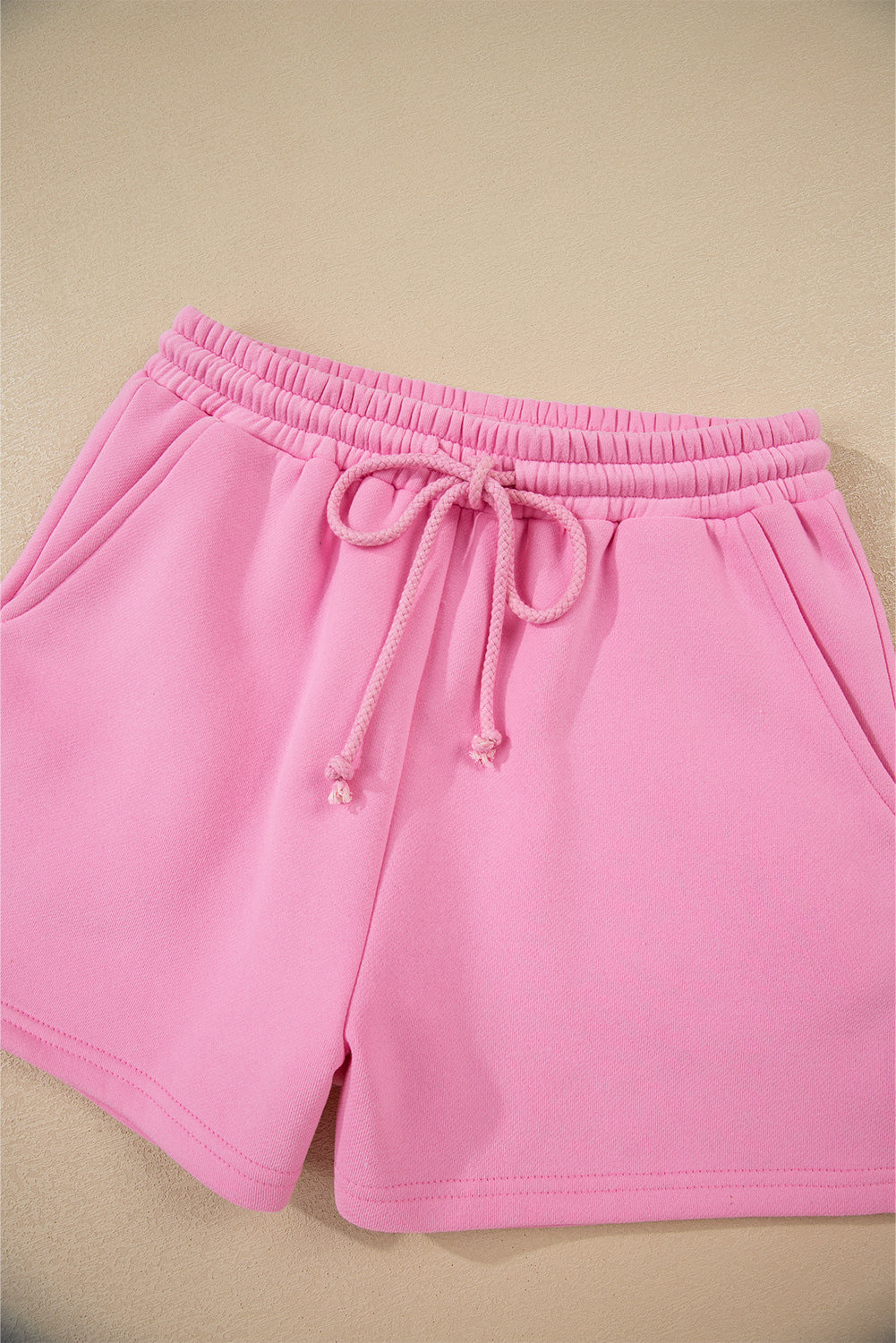 Strawberry Pink Colorblock Pullover and Drawstring Shorts Set