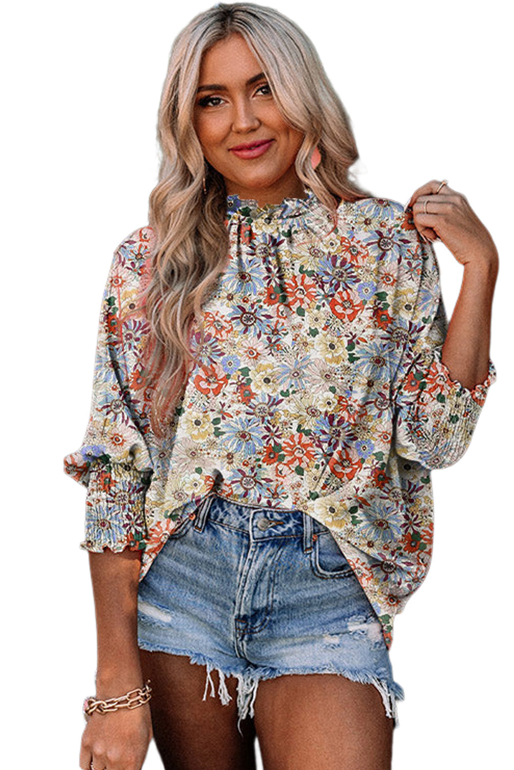 Apricot Smocked Wrist Shift Top