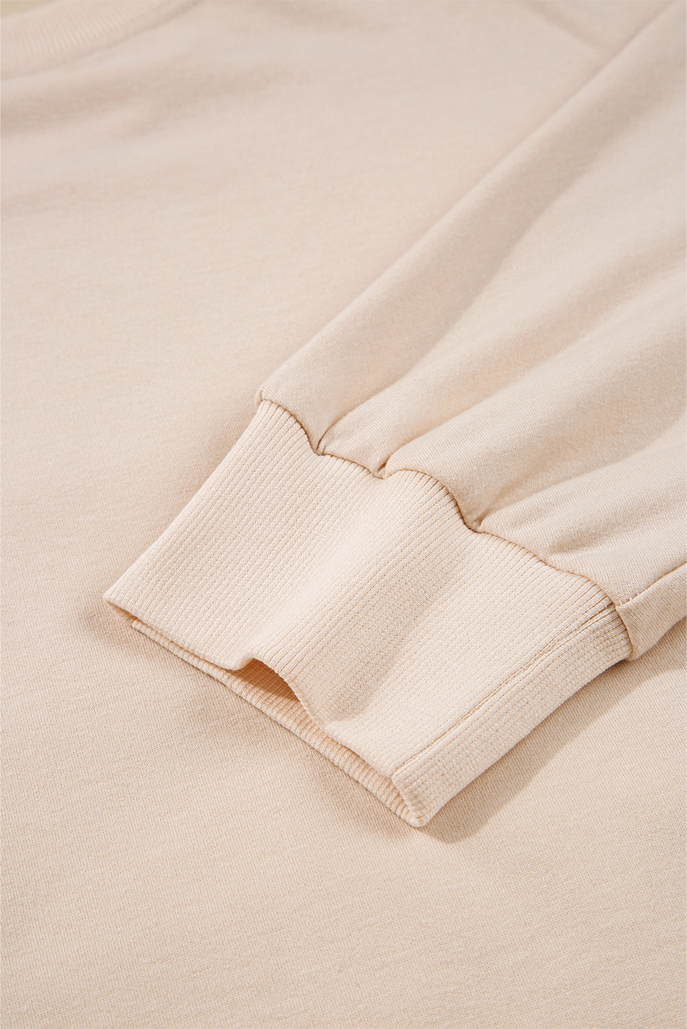 Beige Raw Edge Flower Patch Drop Shoulder Long Sleeve Top