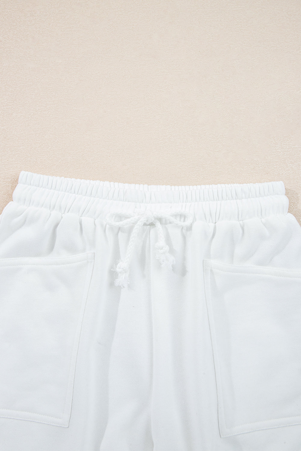 White Ribbed Collar Drop Shoulder Sweatshirt and Shorts Set