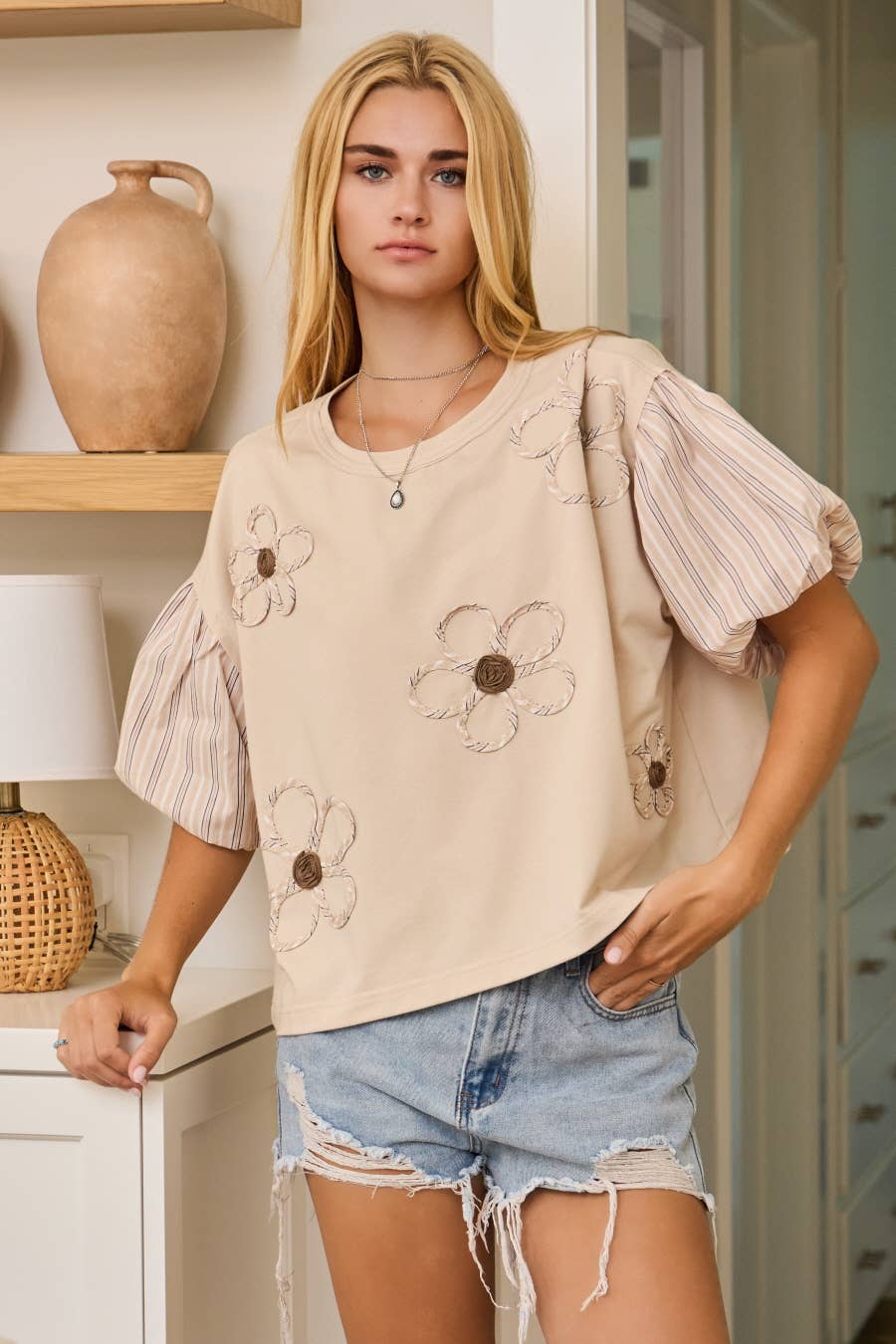 Plus Flower Embroidered French Terry Top
