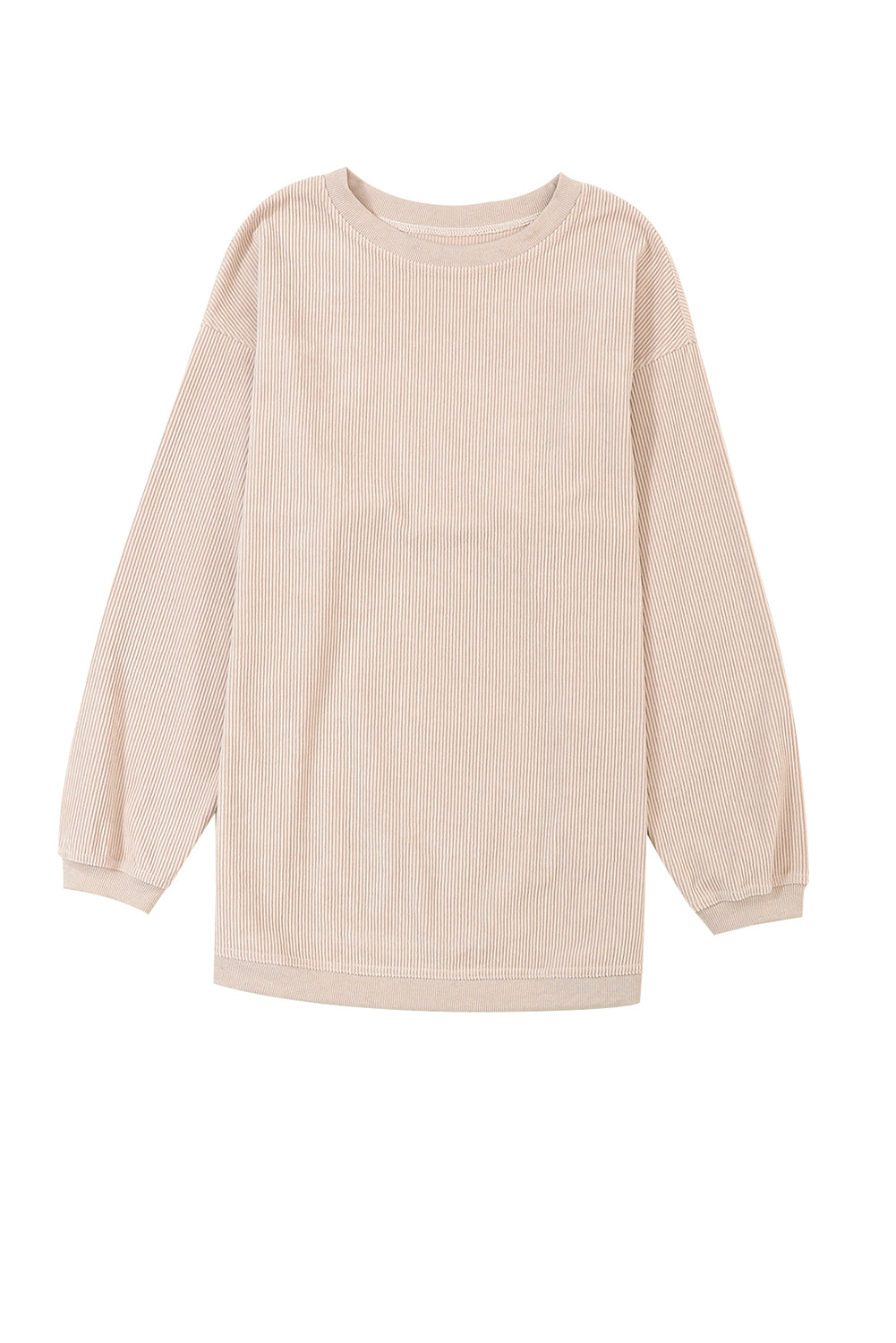 Light Pink Plain Drop Sleeve Crinkle Rib Oversized Sweatshirt