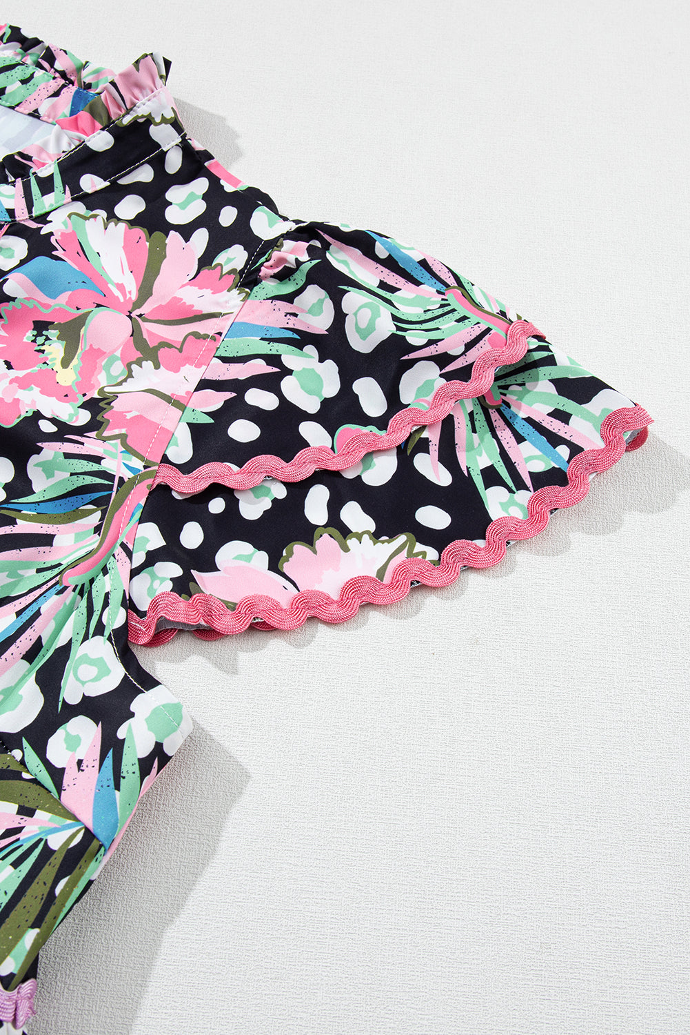 Pink Leopard Floral Print Wavy Embellished Mini Dress