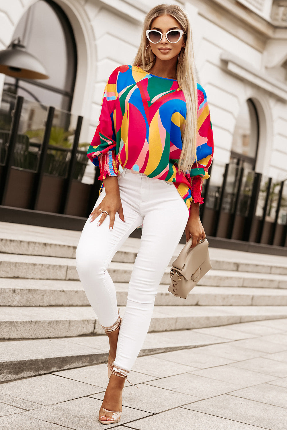 Apricot Smocked Wrist Shift Top