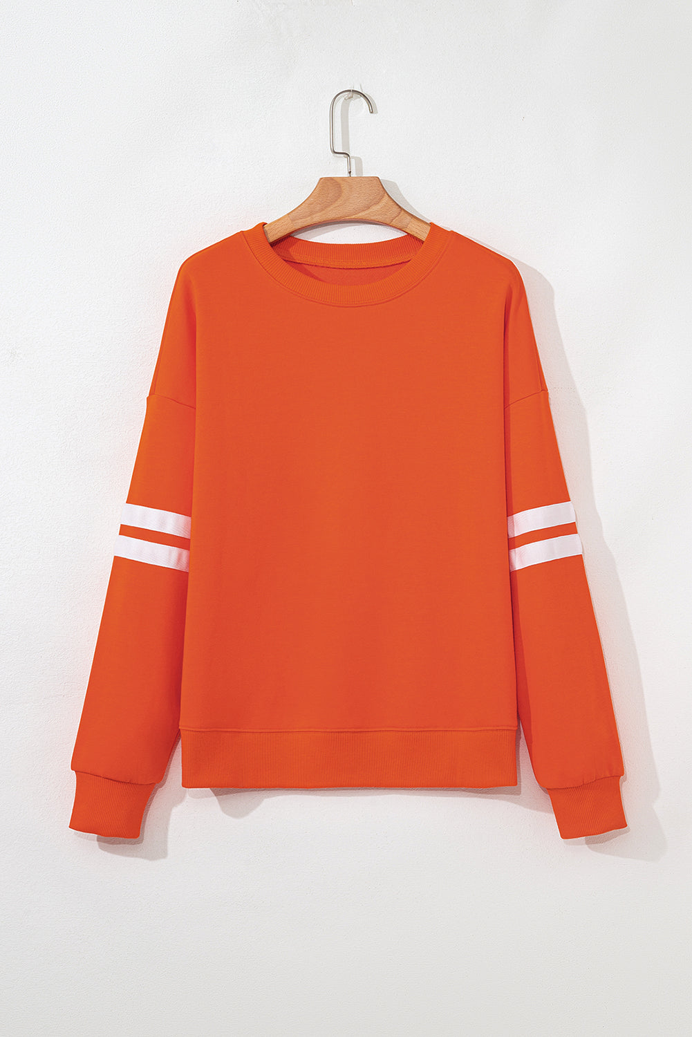 Fiery Red Preppy Striped Sleeve Loose Sweatshirt