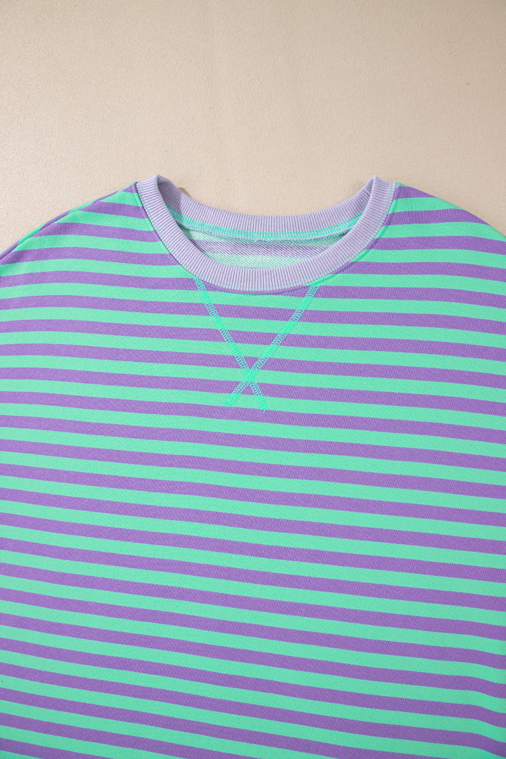 Blue Striped Contrast Trim Drop Shoulder Sweatshirt