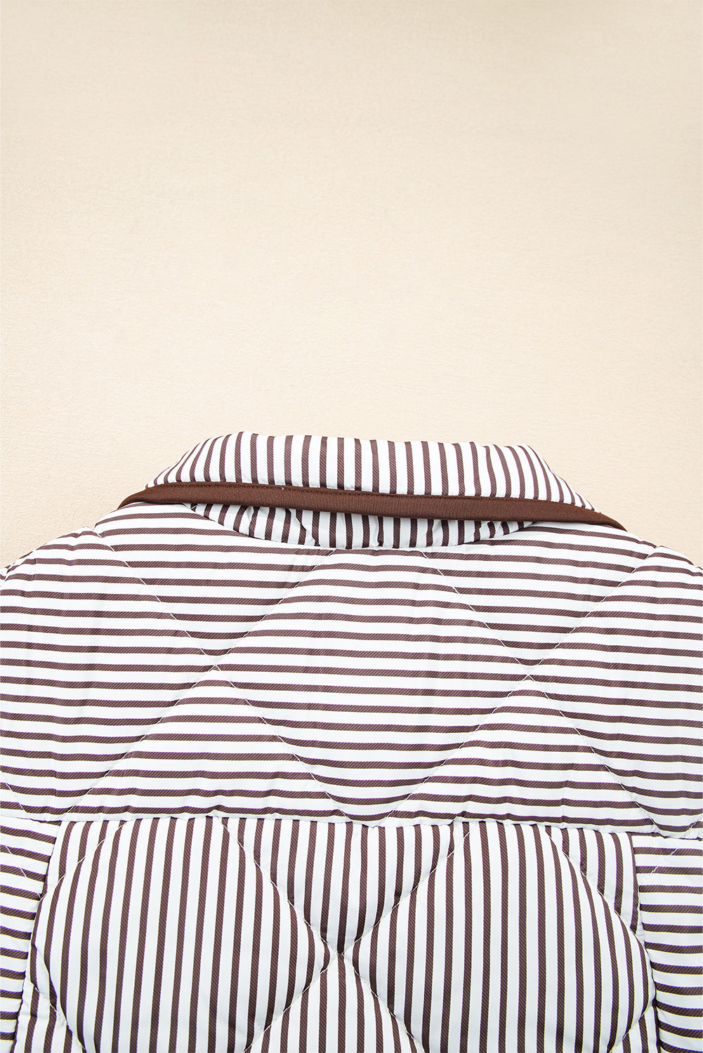 Brown Striped Snap Button Scalloped Hem Winter Vest