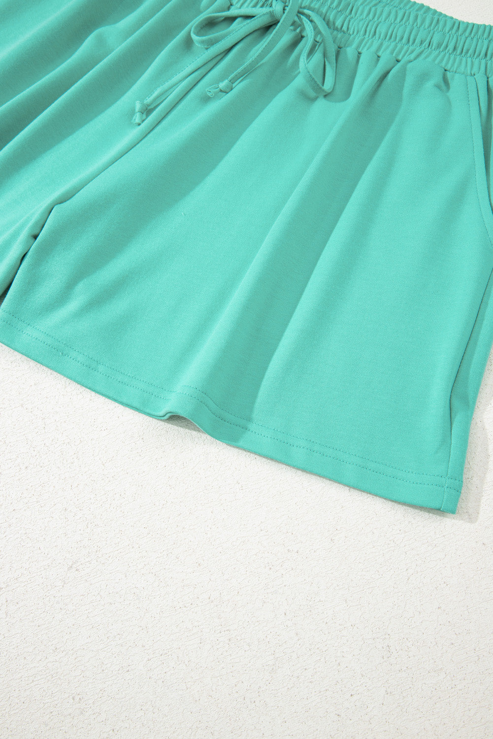 Sea Green Solid Color Plus Size Pullover and Loose Shorts Set