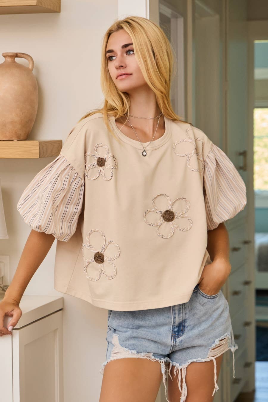Plus Flower Embroidered French Terry Top