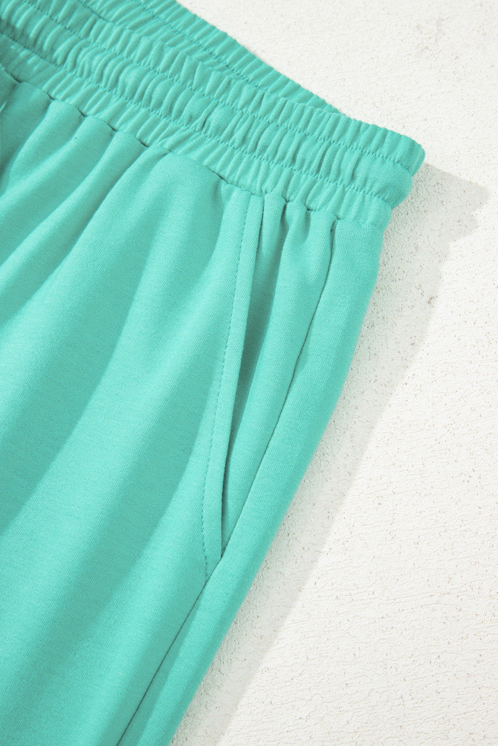 Sea Green Solid Color Plus Size Pullover and Loose Shorts Set