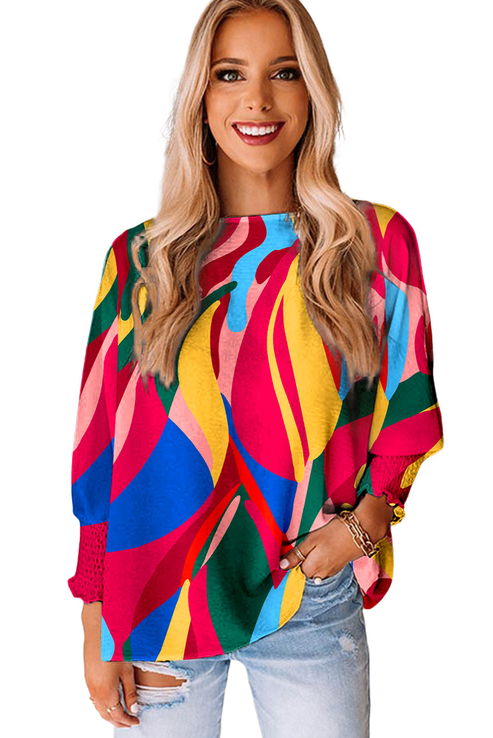 Apricot Smocked Wrist Shift Top