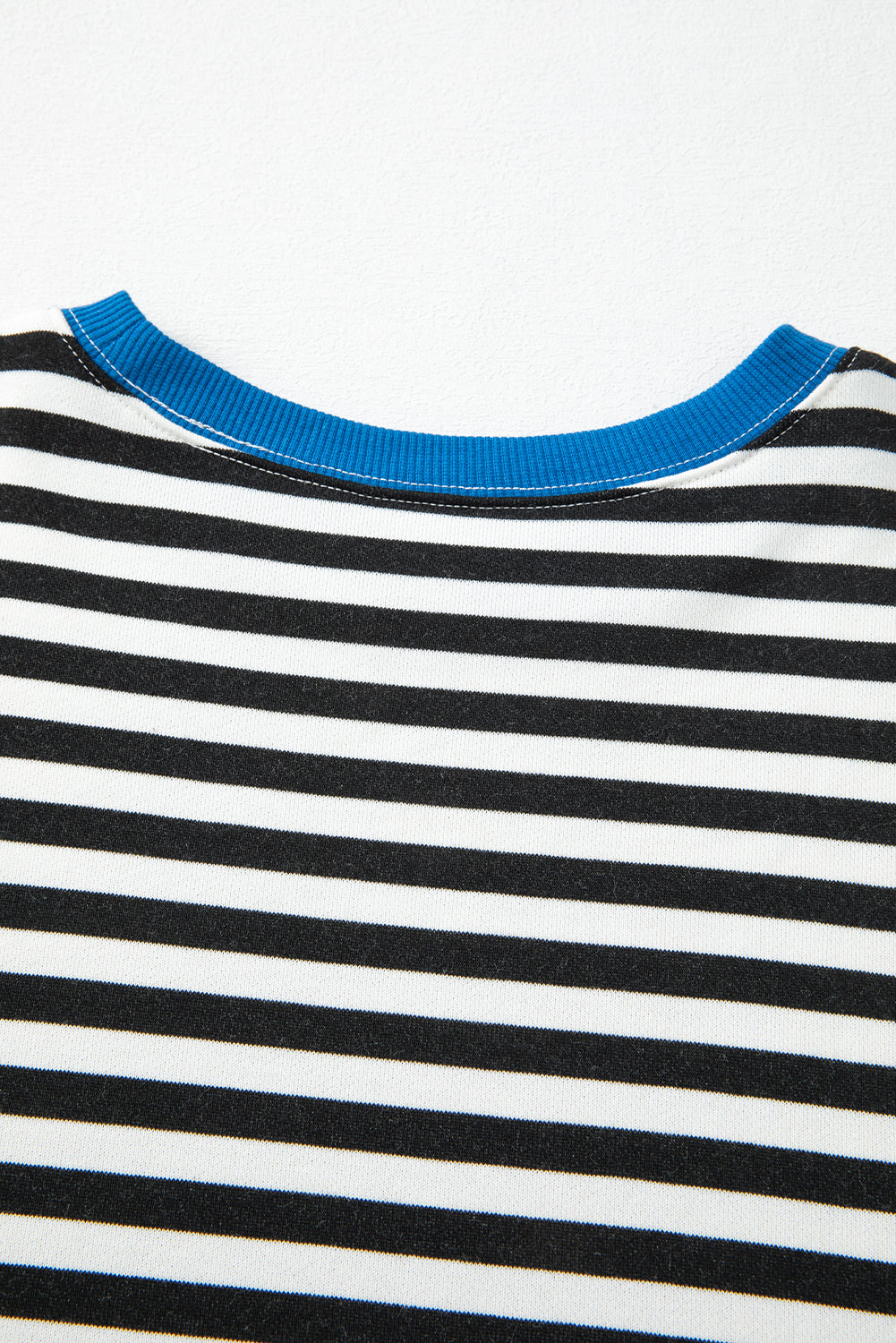 Blue Striped Contrast Trim Drop Shoulder Sweatshirt