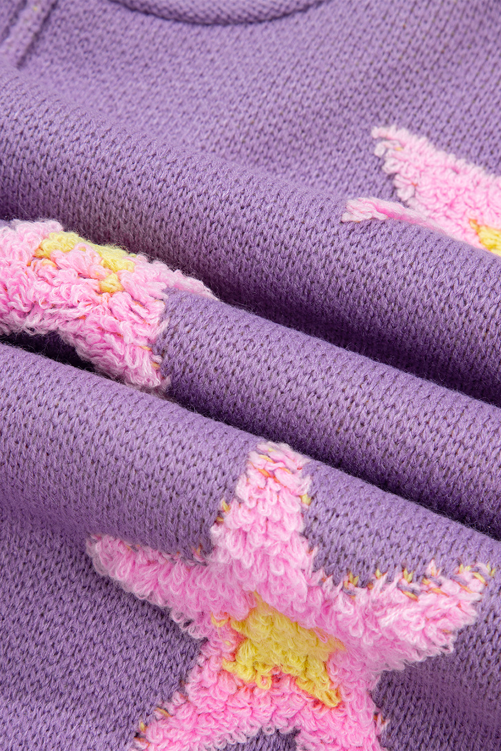 Lavender Brushed Star Graphic V Neck Drop Shoulder Oversize Sweater