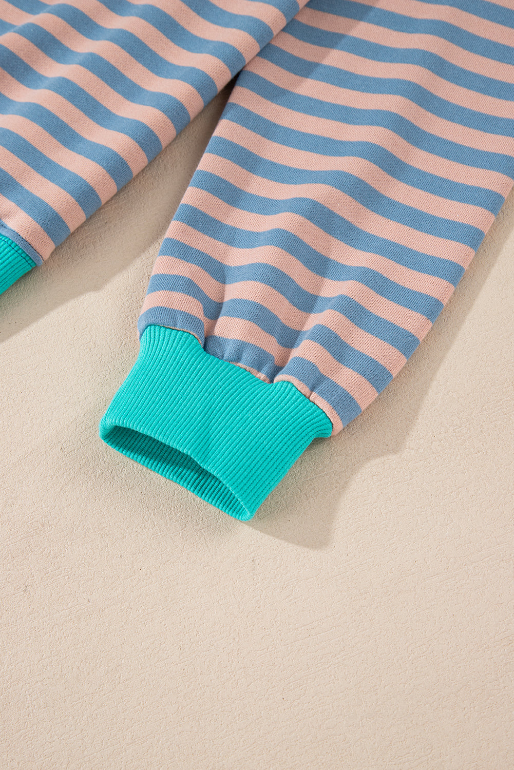 Blue Striped Contrast Trim Drop Shoulder Sweatshirt