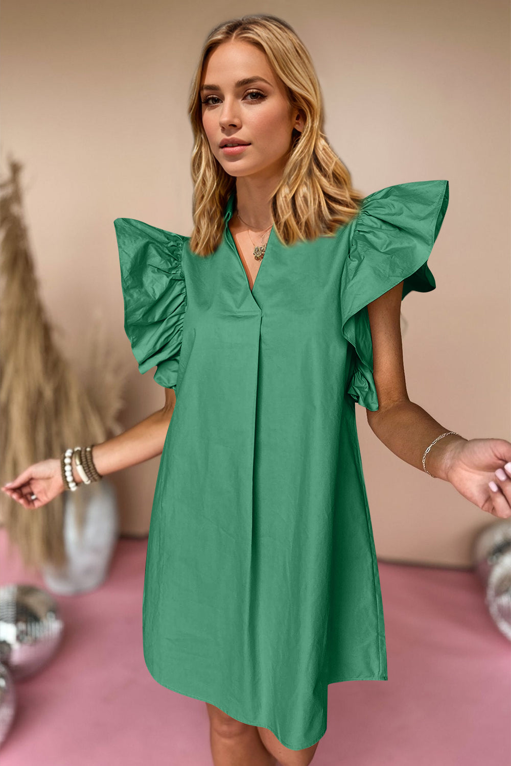 Oh Ruched Johnny Collar Cap Sleeve Mini Dress Vogue To Vintage Boutique, LLC Oh Ruched Johnny Collar Cap Sleeve Mini Dress Vogue To Vintage Boutique, LLC