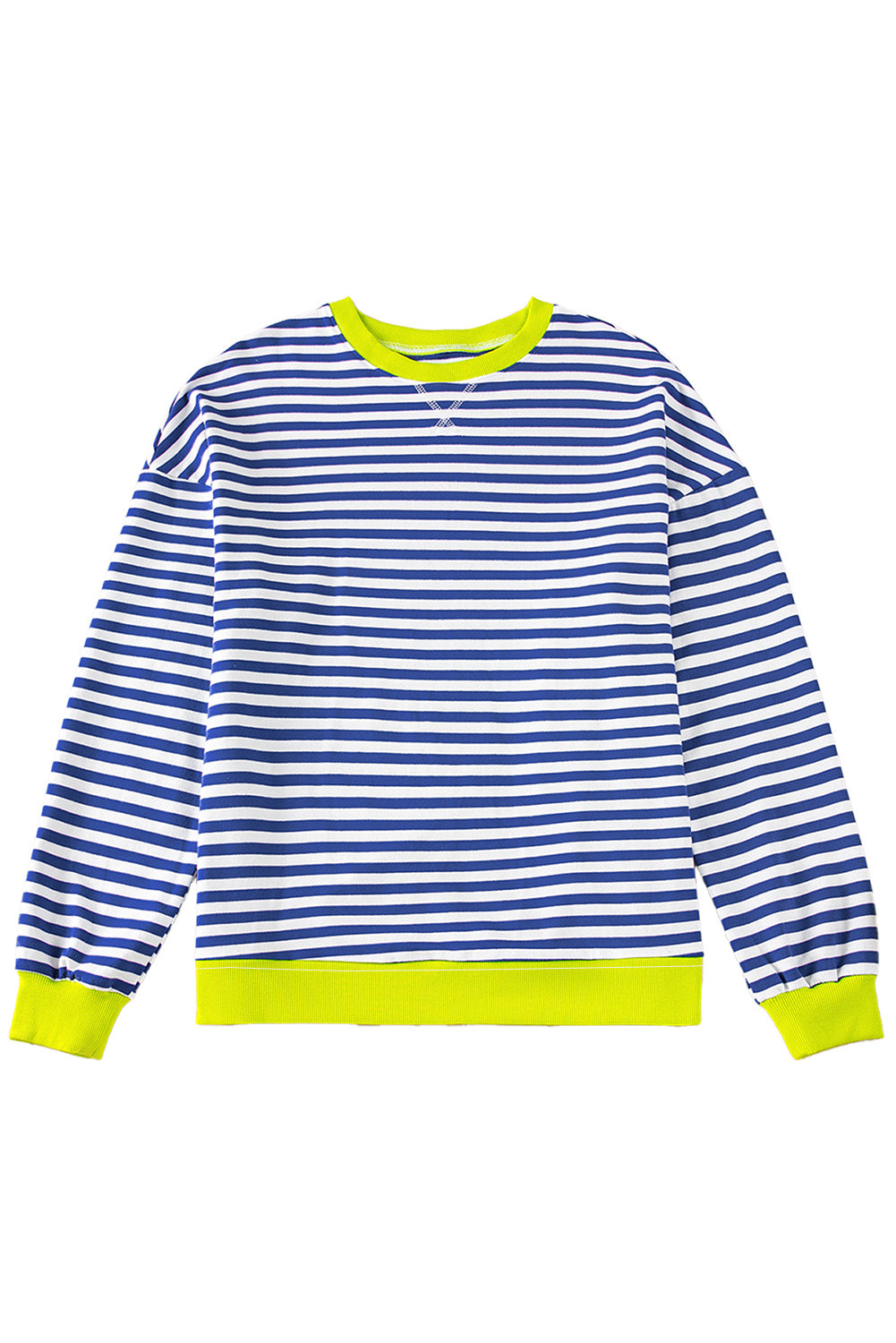 Blue Striped Contrast Trim Drop Shoulder Sweatshirt