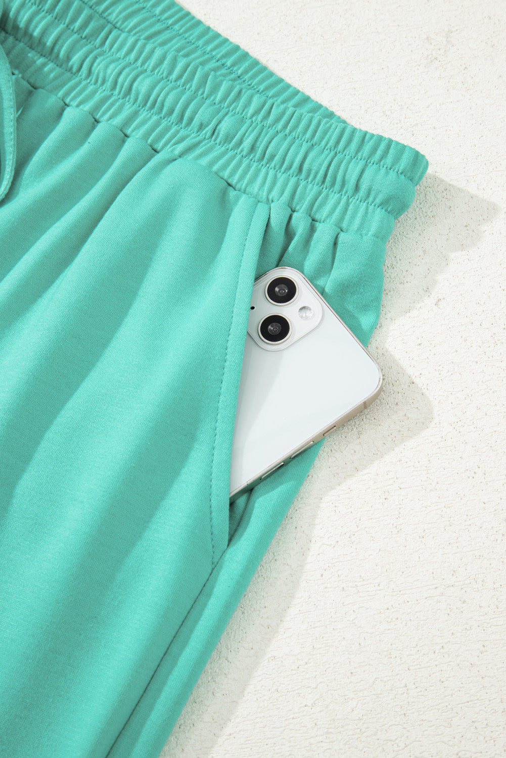 Sea Green Solid Color Plus Size Pullover and Loose Shorts Set