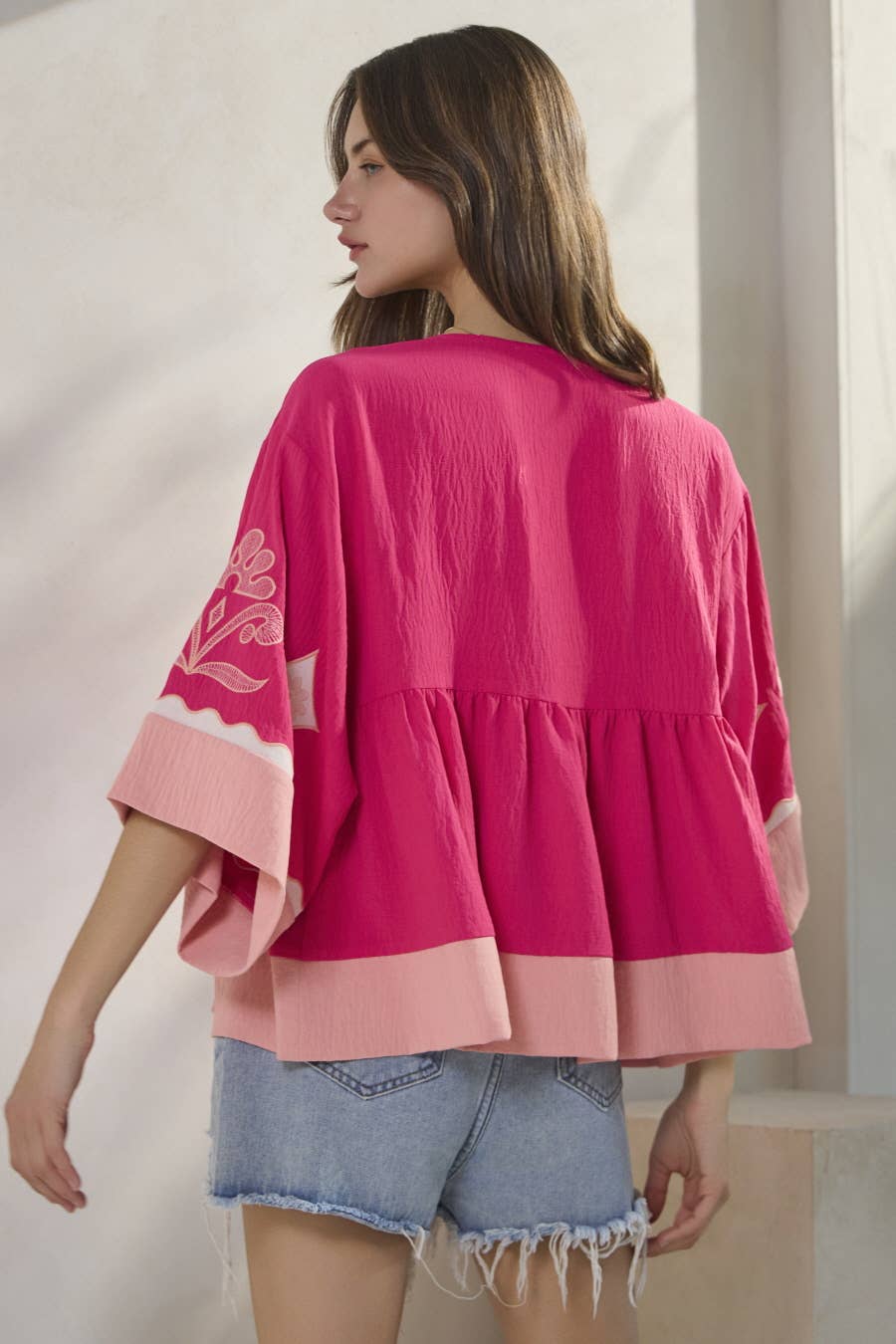 Plus Embroidered Plunge V Neck Top