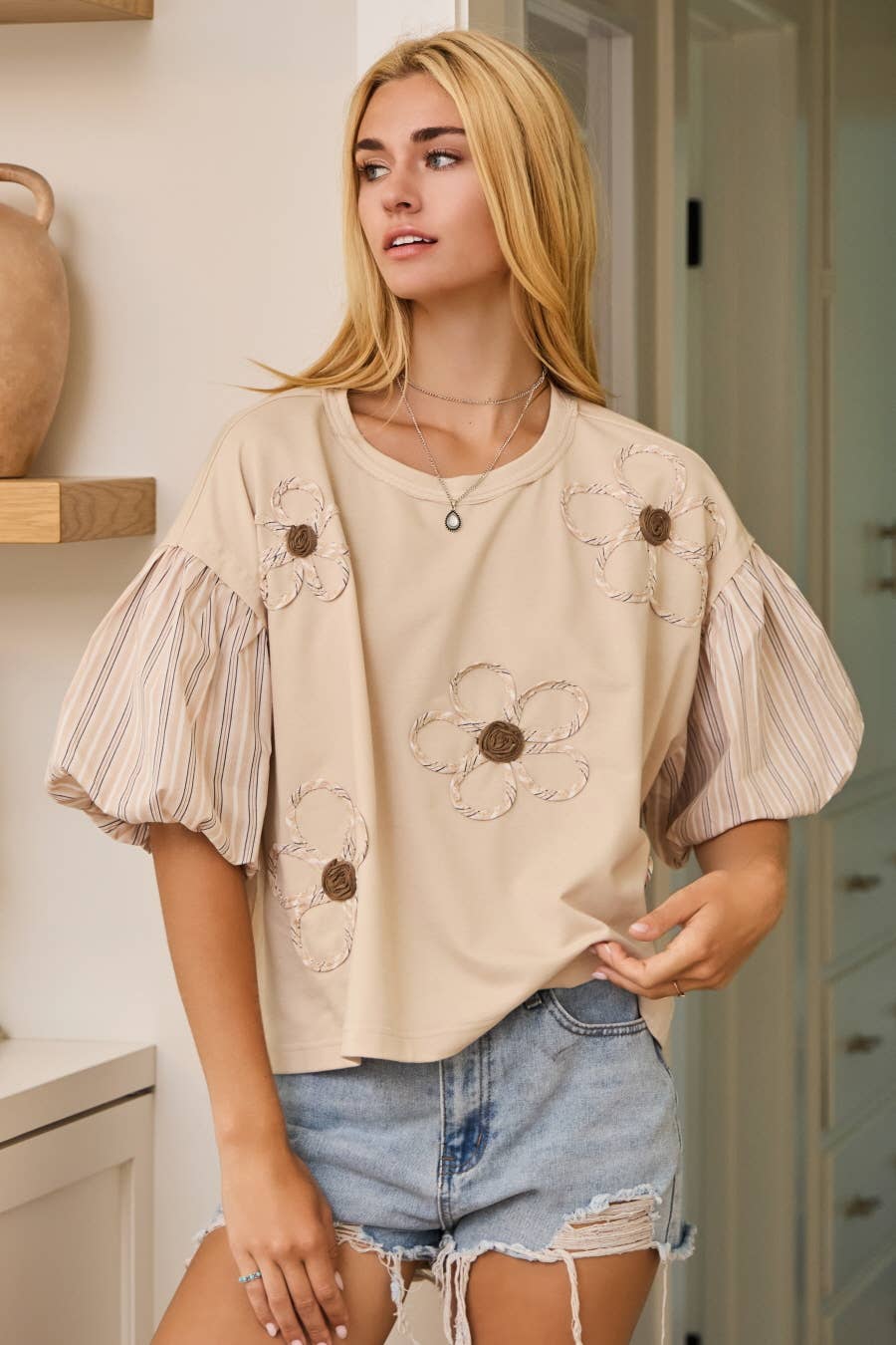 Plus Flower Embroidered French Terry Top