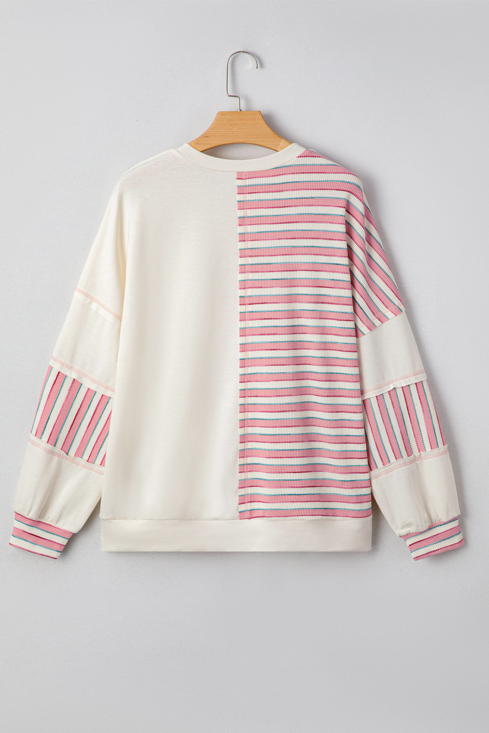 Khaki Striped Patchwork Oversized Pullover Top