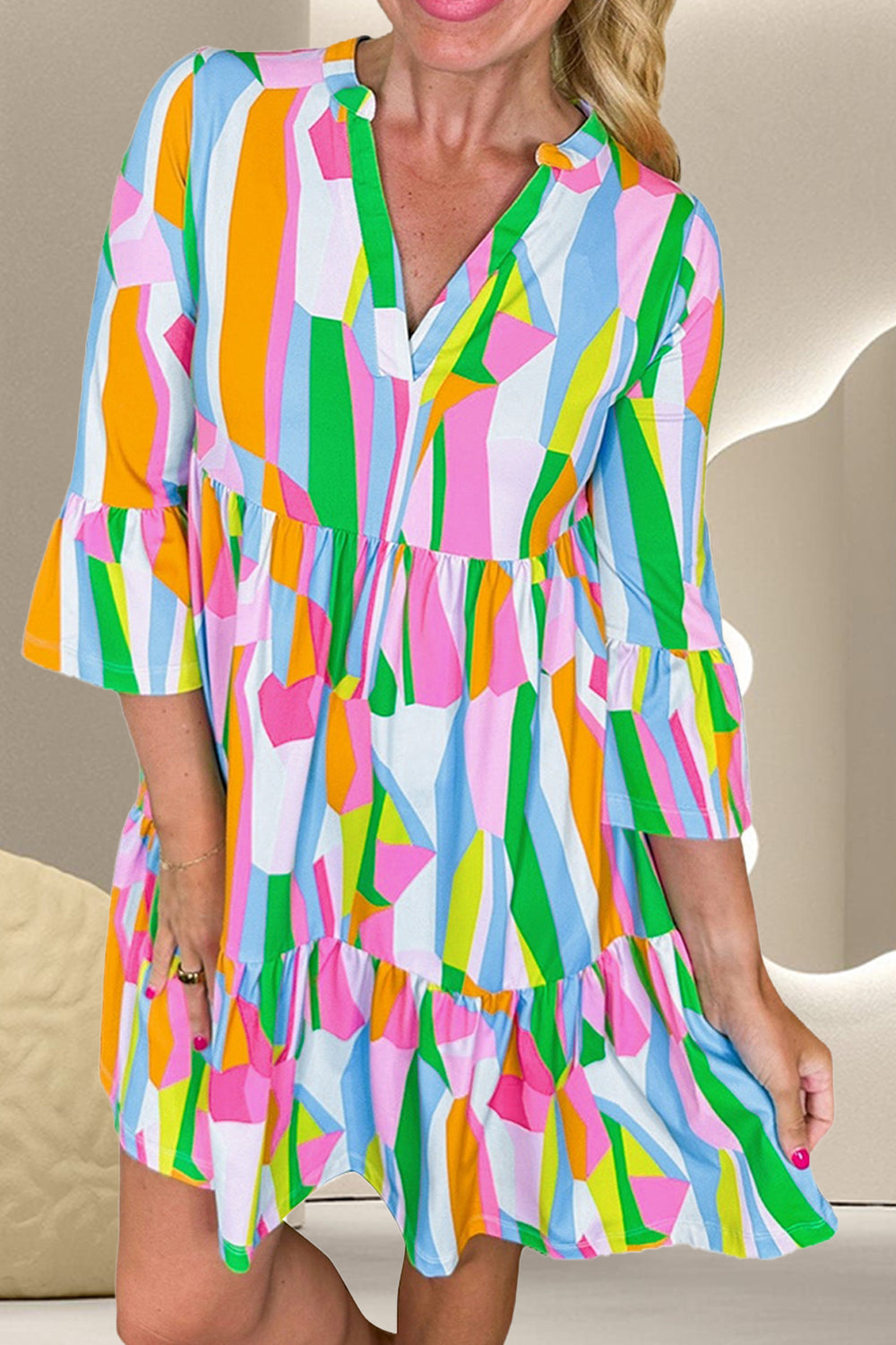 quarter sleeve mini dress Color Block Three-Quarter Sleeve Mini Dress – Vogue To Vintage Boutique, LLC