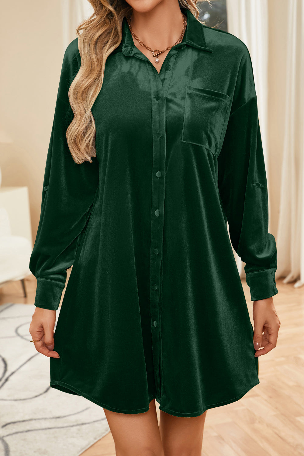 Velvet Collared Neck Long Sleeve Mini Dress Vogue To Vintage Boutique, LLC Velvet Collared Neck Long Sleeve Mini Dress Vogue To Vintage Boutique, LLC