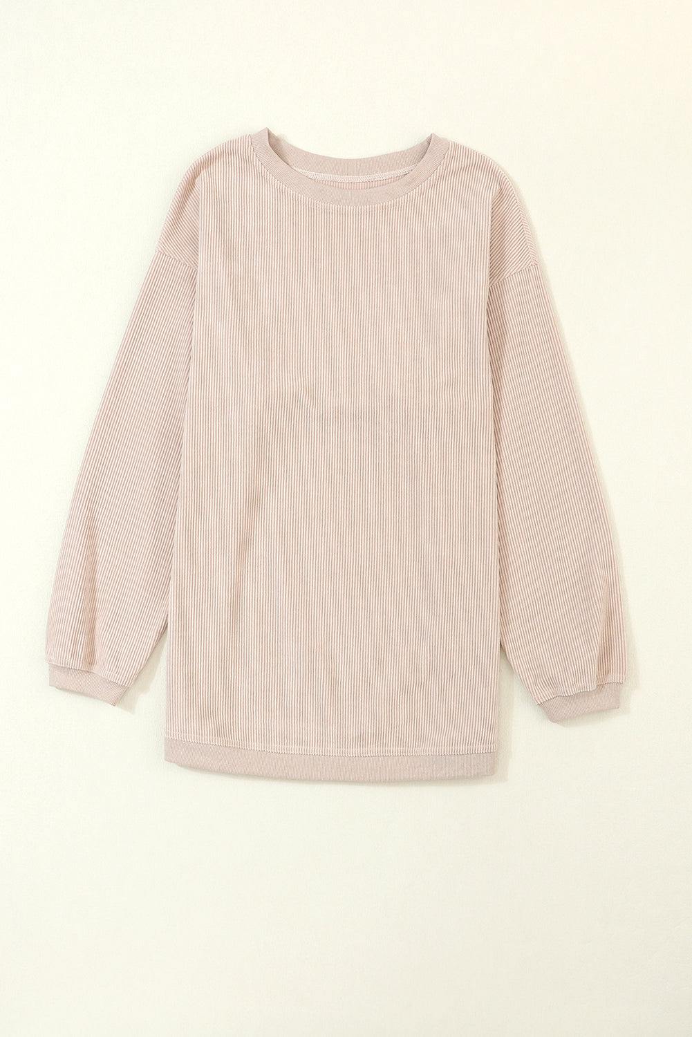 Light Pink Plain Drop Sleeve Crinkle Rib Oversized Sweatshirt