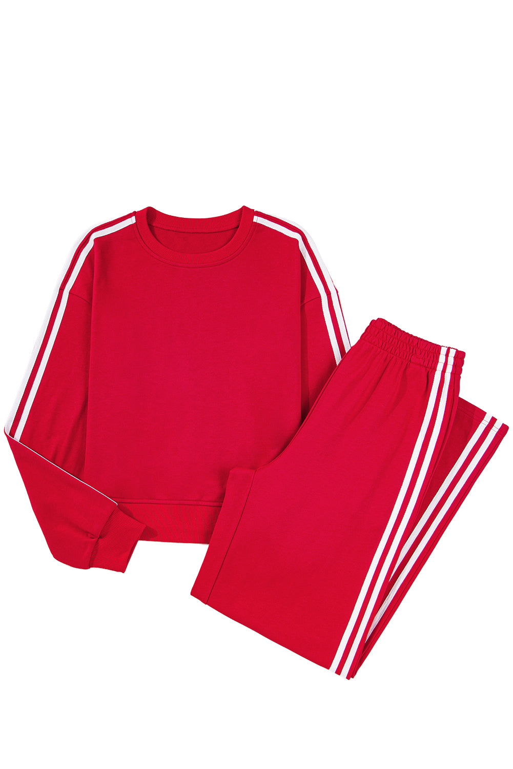Gray Morn Varsity Striped Detail Cropped Pullover Wide Leg Pants 2pcs Outfit
