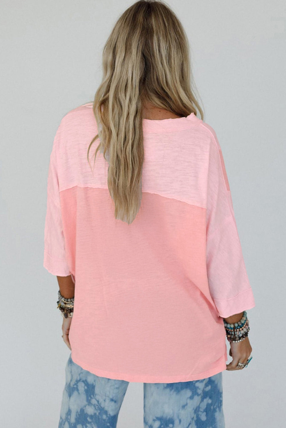 Green Flower Patched Exposed Seam 3/4 Sleeve top