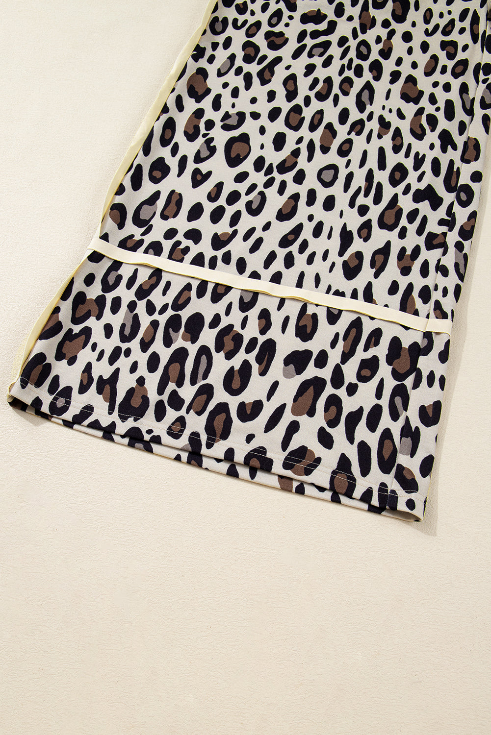 Khaki Exposed Seam Patched Pocket Plus Size Leopard Wide Leg Pants