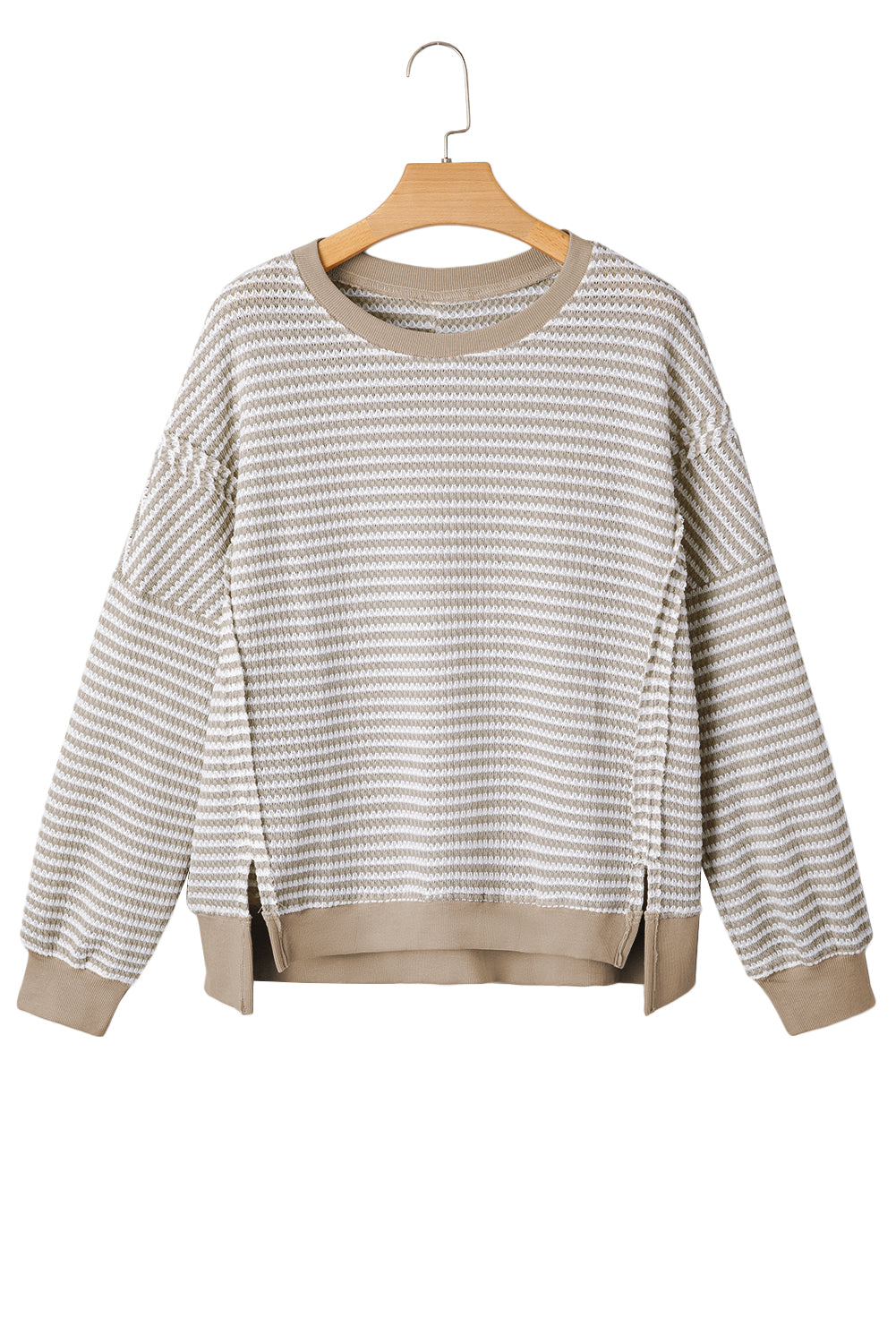 Black Stripe Ribbed Trim Drop Shoulder Long Sleeve Oversized Top