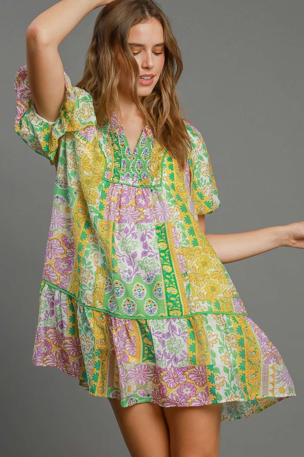 Umgee Full Size Smocked Floral Puff Sleeve Mini Dress Plus Size  Vogue To  Vintage Boutique, LLC