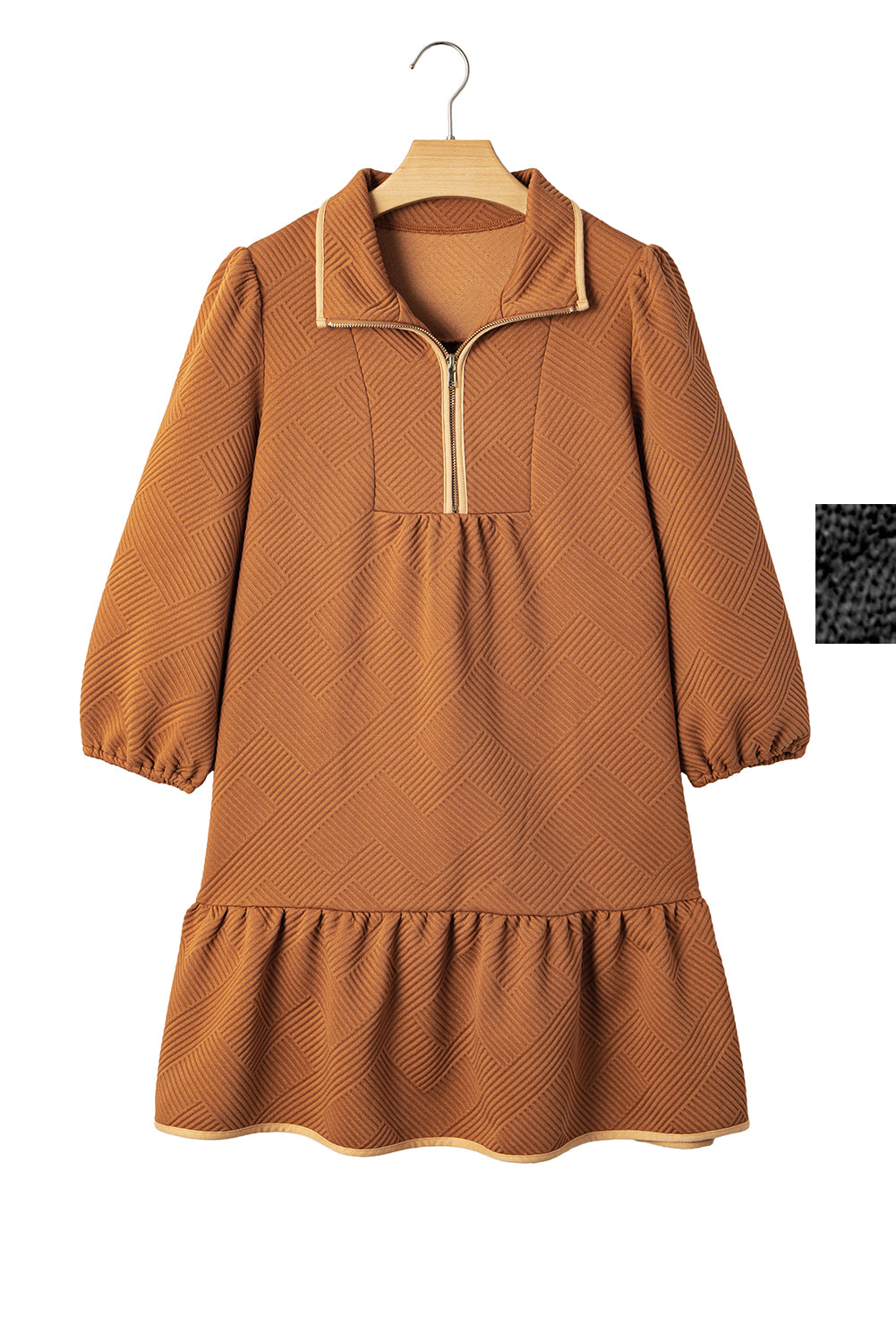 Jungle Green Quarter Zip Collar Bracelet Sleeve Textured Mini Dress