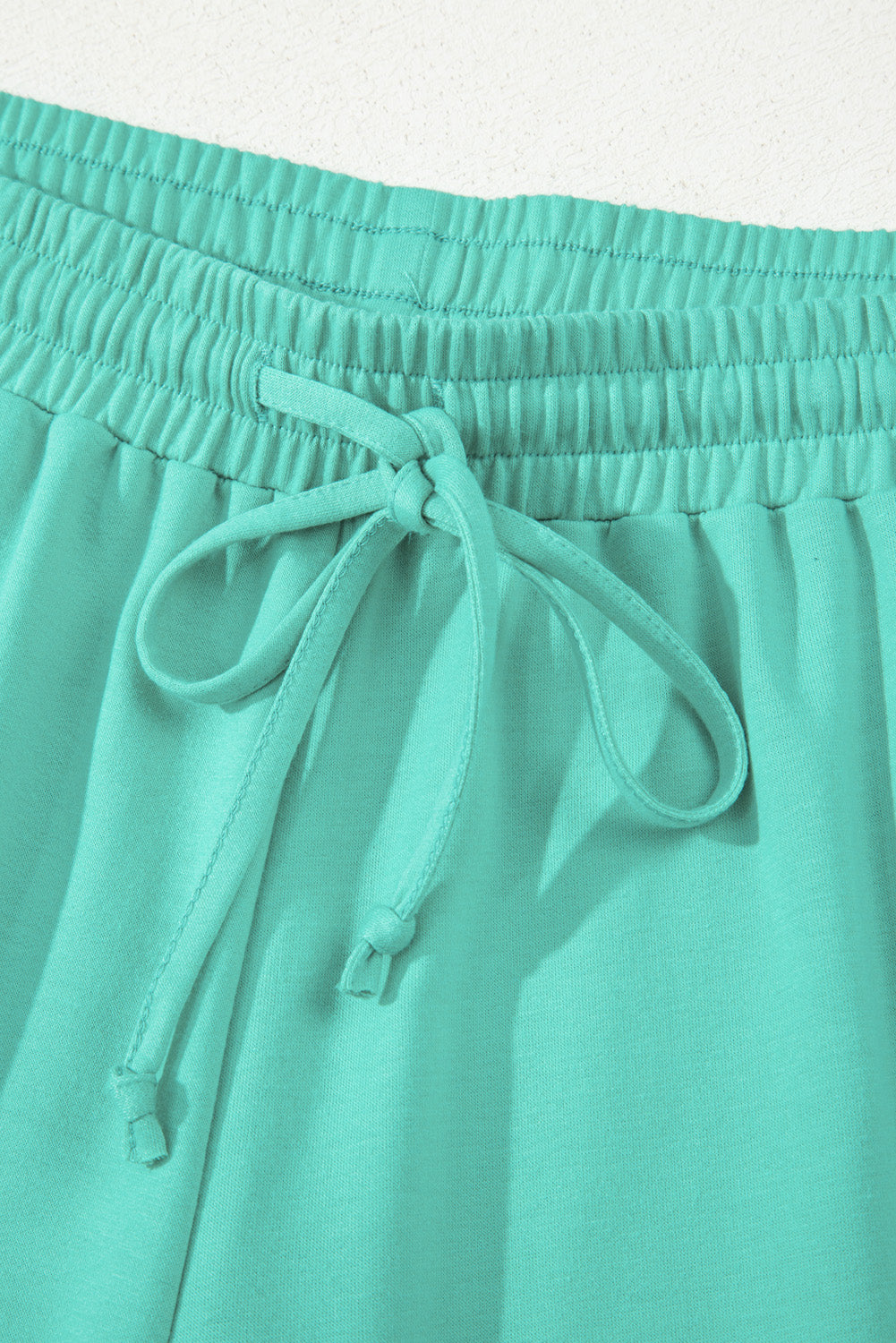 Sea Green Solid Color Plus Size Pullover and Loose Shorts Set