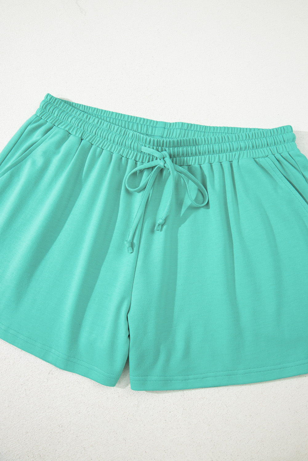 Sea Green Solid Color Plus Size Pullover and Loose Shorts Set