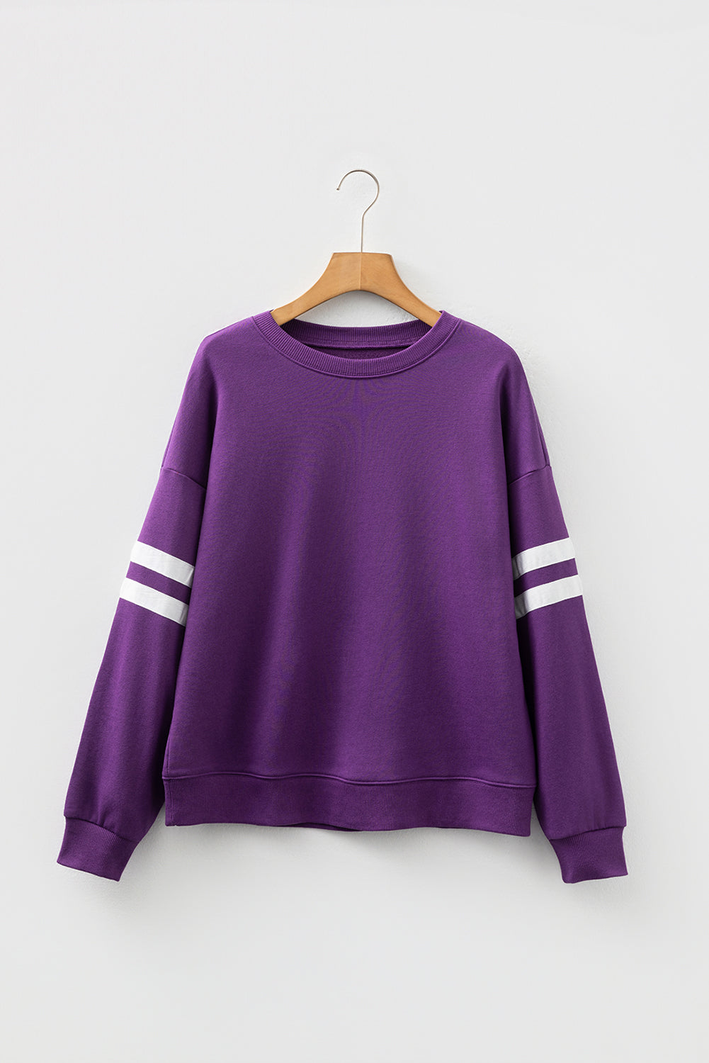 Light French Beige Preppy Striped Sleeve Loose Sweatshirt