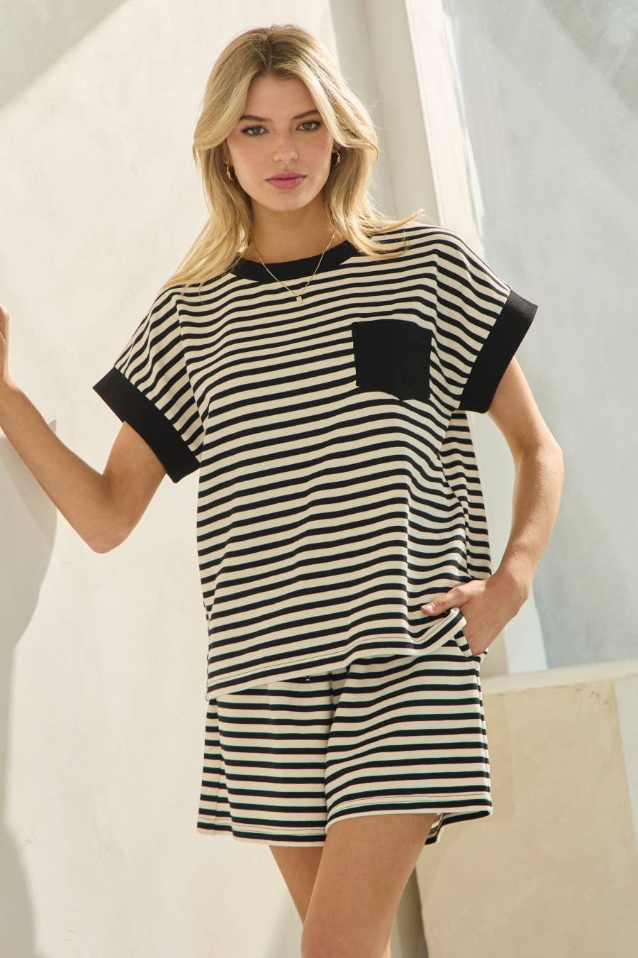 Ottoman Striped Top And Shorts Set