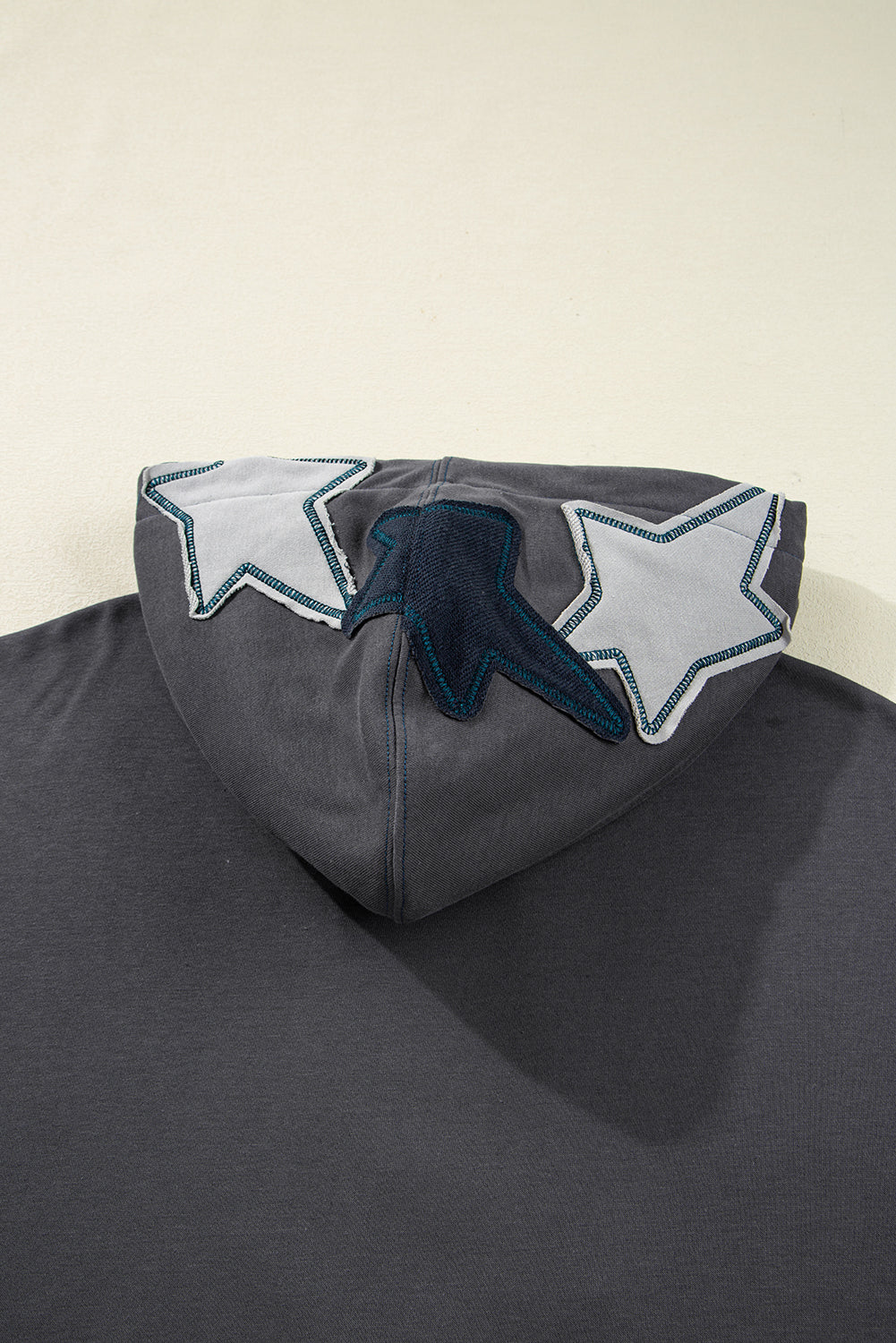 Carbon Grey Star Patched Kangaroo Pocket Vintage Hoodie