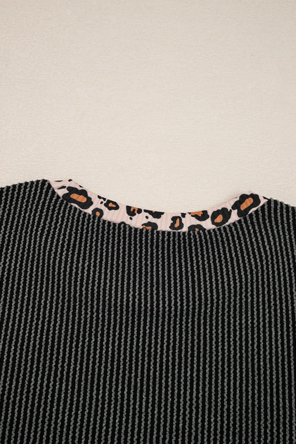 Carbon Grey Twisted Rib Leopard Patchwork Detail 2pcs Pants Set